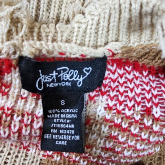 Just Polly Mushroom Pattern Distressed Beige Knit Sweater Size S Oversized NEW - Picture 5 of 7